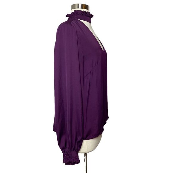 Nanette Lepore Womens Purple Mock Neck Blouse Size Medium V Neck Long Sleeve - Picture 2 of 8